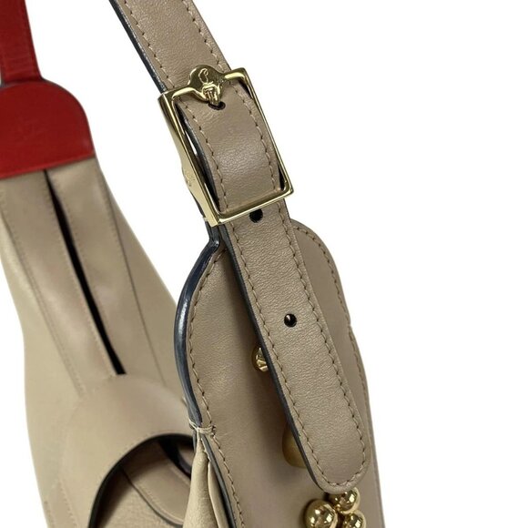 CHRISTIAN LOUBOUTIN Kara Sky Mini - Beige Red Gold Leather Hardware Tote Bag
